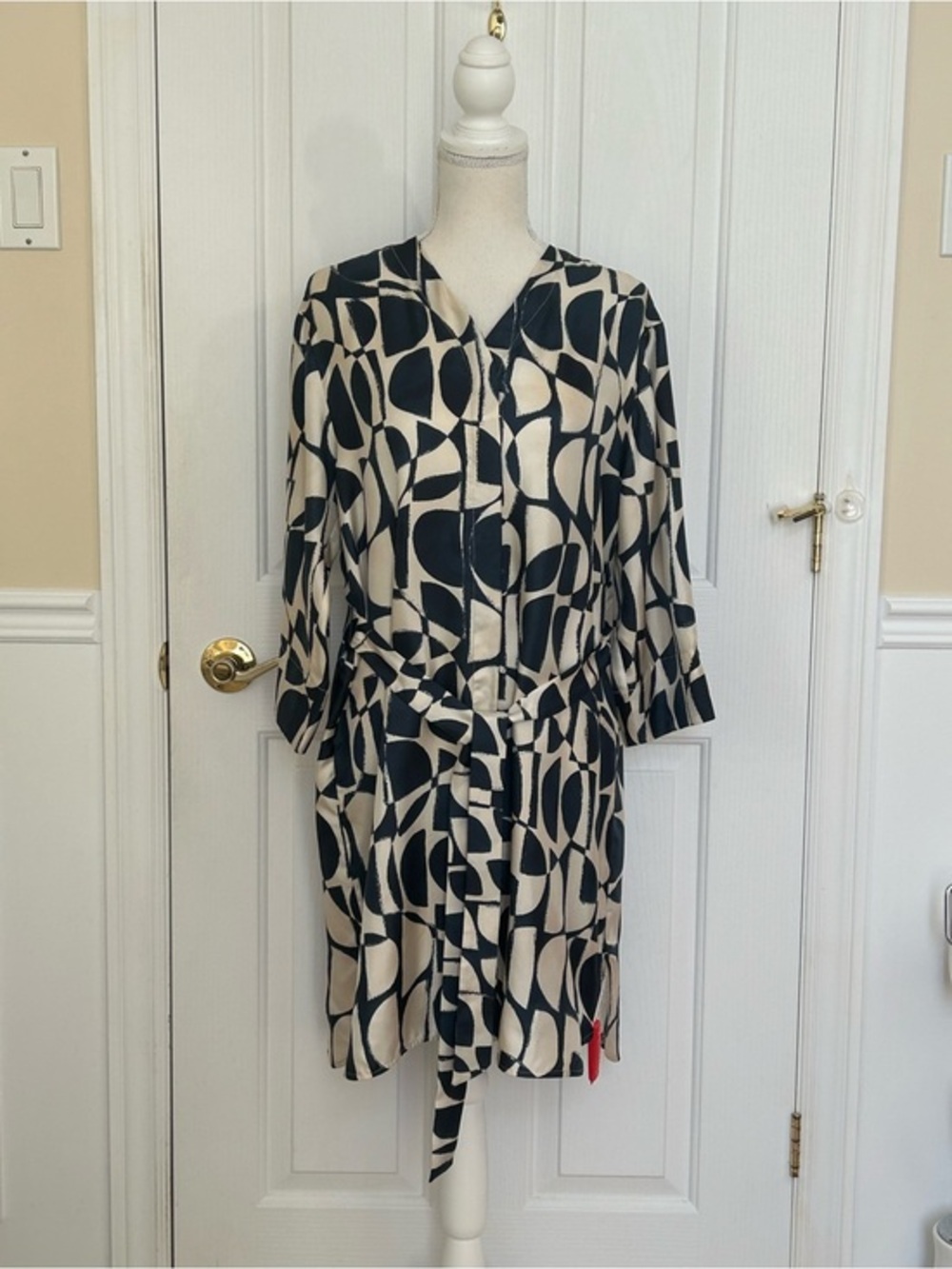 NWT S’ MAX MARA MIDA 100% Silk Tie-Waist Midi Dress, Blue and Cream, Size 6
